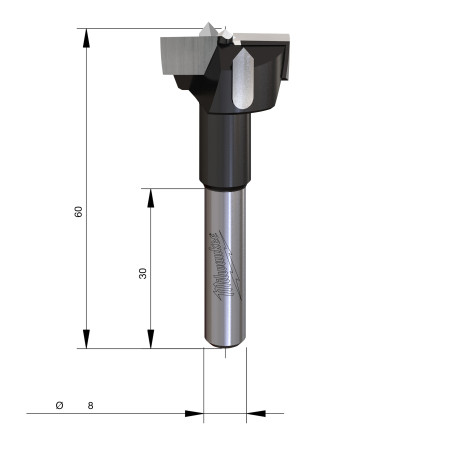 Fresa Madera 8mm para cajas de bisagras 25/60mm MILWAUKEE Ref.4932501043