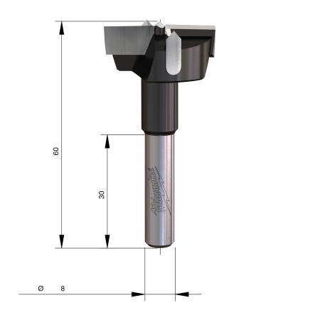 Fresa Madera 8mm para cajas de bisagras 30/60mm MILWAUKEE Ref.4932501044