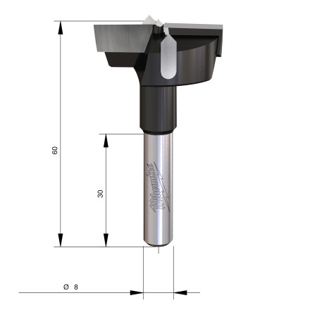 Fresa Madera 8mm para cajas de bisagras 35/60mm MILWAUKEE Ref.4932501045
