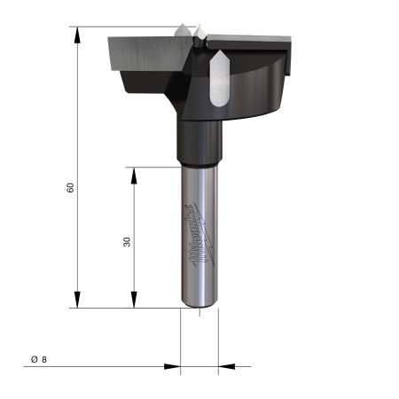 Fresa Madera 8mm para cajas de bisagras 40/60mm MILWAUKEE Ref.4932501046