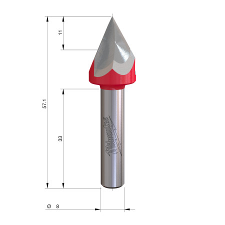 Fresa Madera 8mm láser Point para ranurar en V a 60º 12,7/11/57,2mm MILWAUKEE Ref.4932500960