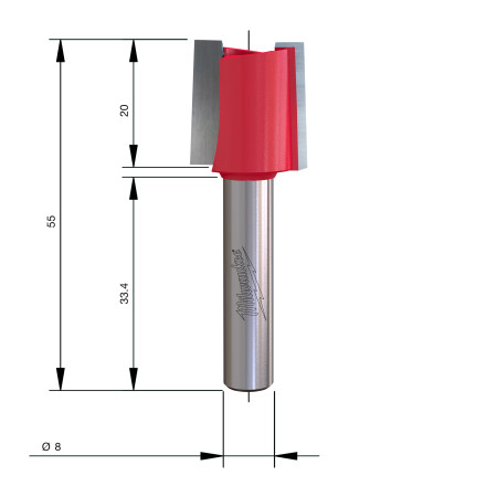 Fresa Madera 8mm para pernios/cajas de bisagras 19/19/54mm MILWAUKEE Ref.4932500922
