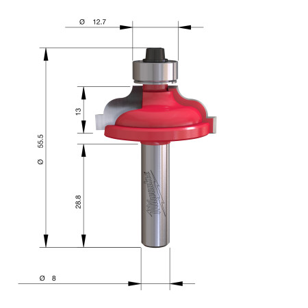 Fresa Madera 8mm para perfilar bordes (con rodamiento) 34mm MILWAUKEE Ref.4932501039