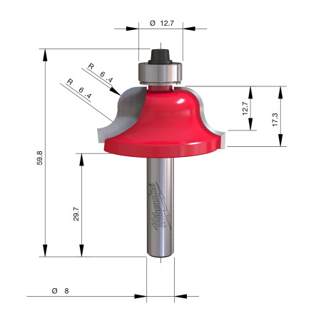 Fresa Madera 8mm para perfilar bordes (con rodamiento) 38,1mm MILWAUKEE Ref.4932501037