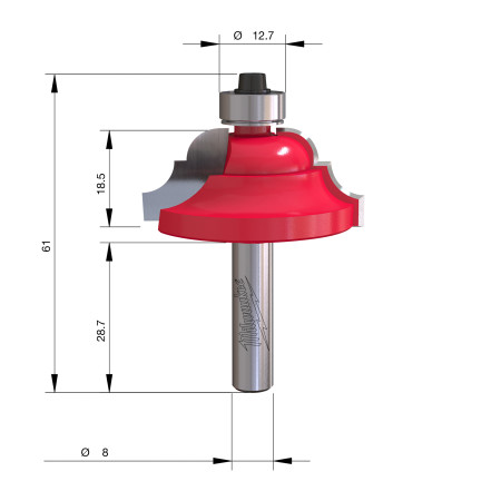 Fresa Madera 8mm para perfilar bordes (con rodamiento) 42,8mm MILWAUKEE Ref.4932501038