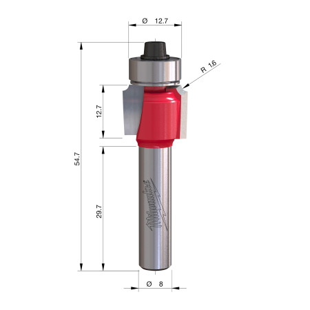 Fresa Madera 8mm para redondear (con rodamiento) 15,9/12,7/54mm MILWAUKEE Ref.4932501022