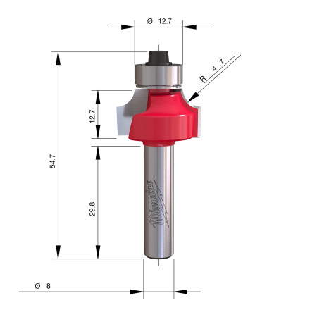 Fresa Madera 8mm para redondear (con rodamiento) 22,2/12,7/54mm MILWAUKEE Ref.4932501026