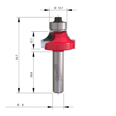 Fresa Madera 8mm para redondear (con rodamiento) 25,4/12,7/54mm MILWAUKEE Ref.4932501027