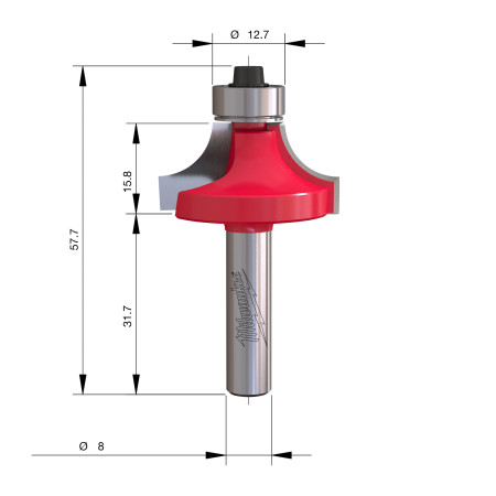 Fresa Madera 8mm para redondear (con rodamiento) 31,7/16/57,3mm MILWAUKEE Ref.4932501029