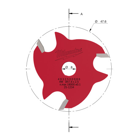 Fresa Madera 8mm circular para ranuras laterales (con rodamiento) 2,5mm MILWAUKEE Ref.4932500986