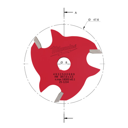 Fresa Madera 8mm circular para ranuras laterales (con rodamiento) 3,5mm MILWAUKEE Ref.4932500989
