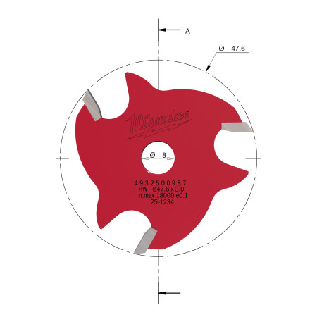 Fresa Madera 8mm circular para ranuras laterales (con rodamiento) 3mm MILWAUKEE Ref.4932500987