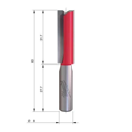 Fresa Madera 8mm recta 2 filos 10/31,7/60mm MILWAUKEE Ref.4932500885