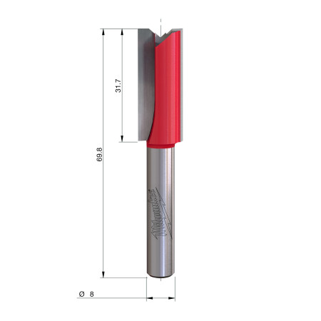 Fresa Madera 8mm recta 2 filos 12,7/31,7/70mm MILWAUKEE Ref.4932501170