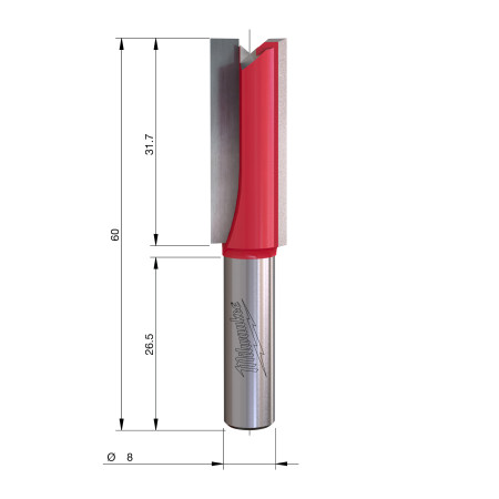 Fresa Madera 8mm recta 2 filos 12/31,7/60mm MILWAUKEE Ref.4932500887