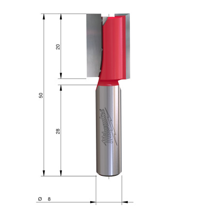 Fresa Madera 8mm recta 2 filos 14/20/50mm MILWAUKEE Ref.4932500888