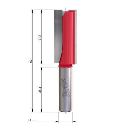 Fresa Madera 8mm recta 2 filos 14/31,7/60mm MILWAUKEE Ref.4932500889