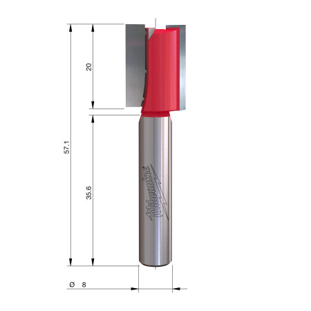 Fresa Madera 8mm recta 2 filos 15/20/57,2mm MILWAUKEE Ref.4932500890