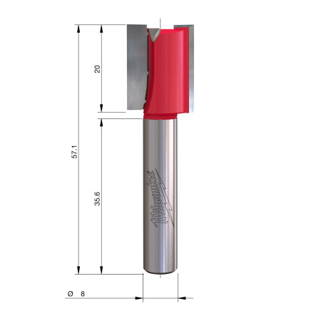 Fresa Madera 8mm recta 2 filos 16/20/57,2mm MILWAUKEE Ref.4932500892