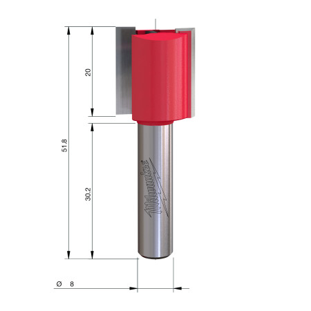 Fresa Madera 8mm recta 2 filos 18/20/50mm MILWAUKEE Ref.4932500894