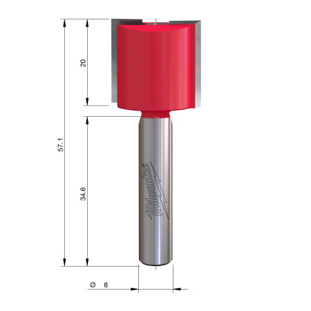 Fresa Madera 8mm recta 2 filos 22/20/57,2mm MILWAUKEE Ref.4932500896