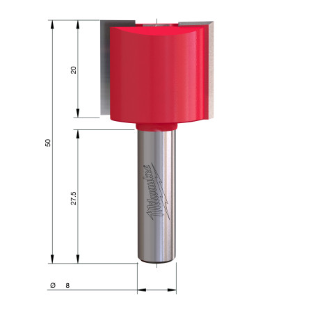 Fresa Madera 8mm recta 2 filos 24/20/50mm MILWAUKEE Ref.4932500897