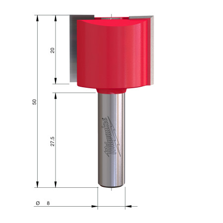 Fresa Madera 8mm recta 2 filos 25/20/50mm MILWAUKEE Ref.4932500898