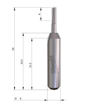 Fresa Madera 8mm recta 2 filos 3/8/50mm MILWAUKEE Ref.4932500876
