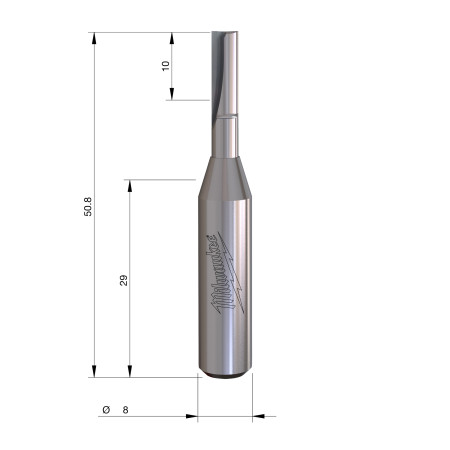 Fresa Madera 8mm recta 2 filos 4/10/50mm MILWAUKEE Ref.4932500877