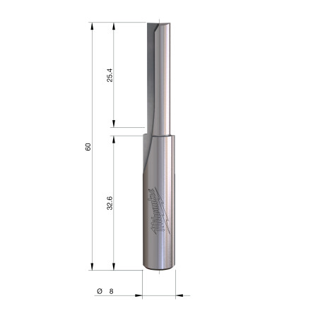 Fresa Madera 8mm recta 2 filos 6/25,4/60mm MILWAUKEE Ref.4932500880