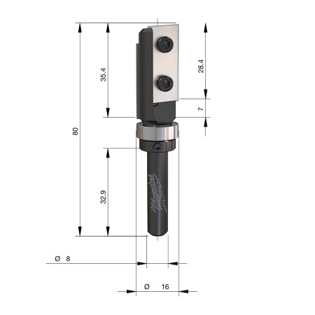 Fresa Madera 8mm de cuchillas reversibles de plantilla para laminados (con rodamiento) 16/35/80mm MILWAUKEE Ref.4932500949