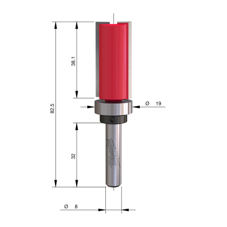 Fresa Madera 8mm recta de plantilla (con rodamiento) 19/31,7/66,5mm MILWAUKEE Ref.4932500942
