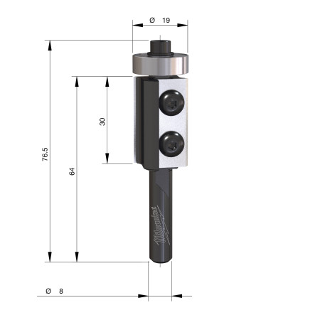 Fresa Madera 8mm de cuchillas reversibles para corte al ras (con rodamiento) 19/30/77mm MILWAUKEE Ref.4932500935