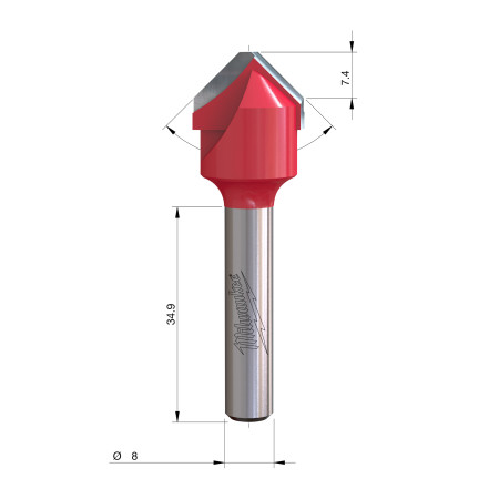 Fresa Madera 8mm para ranurar en V a 90º (aluminio) 18/7,4/60mm MILWAUKEE Ref.4932500956